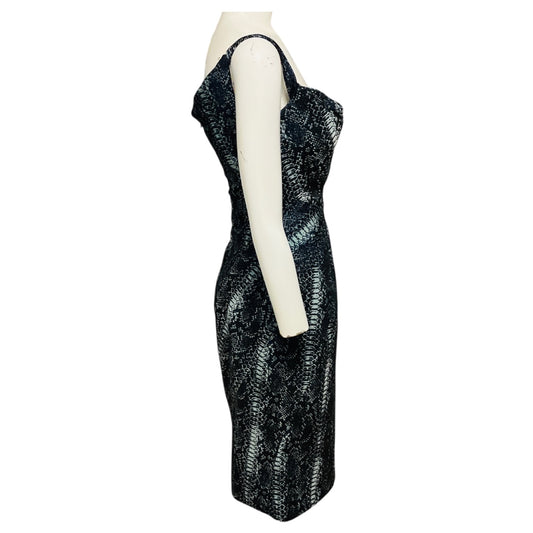Zac Posen Ocean Blue Python Metallic Jacquard Cocktail Midi Dress