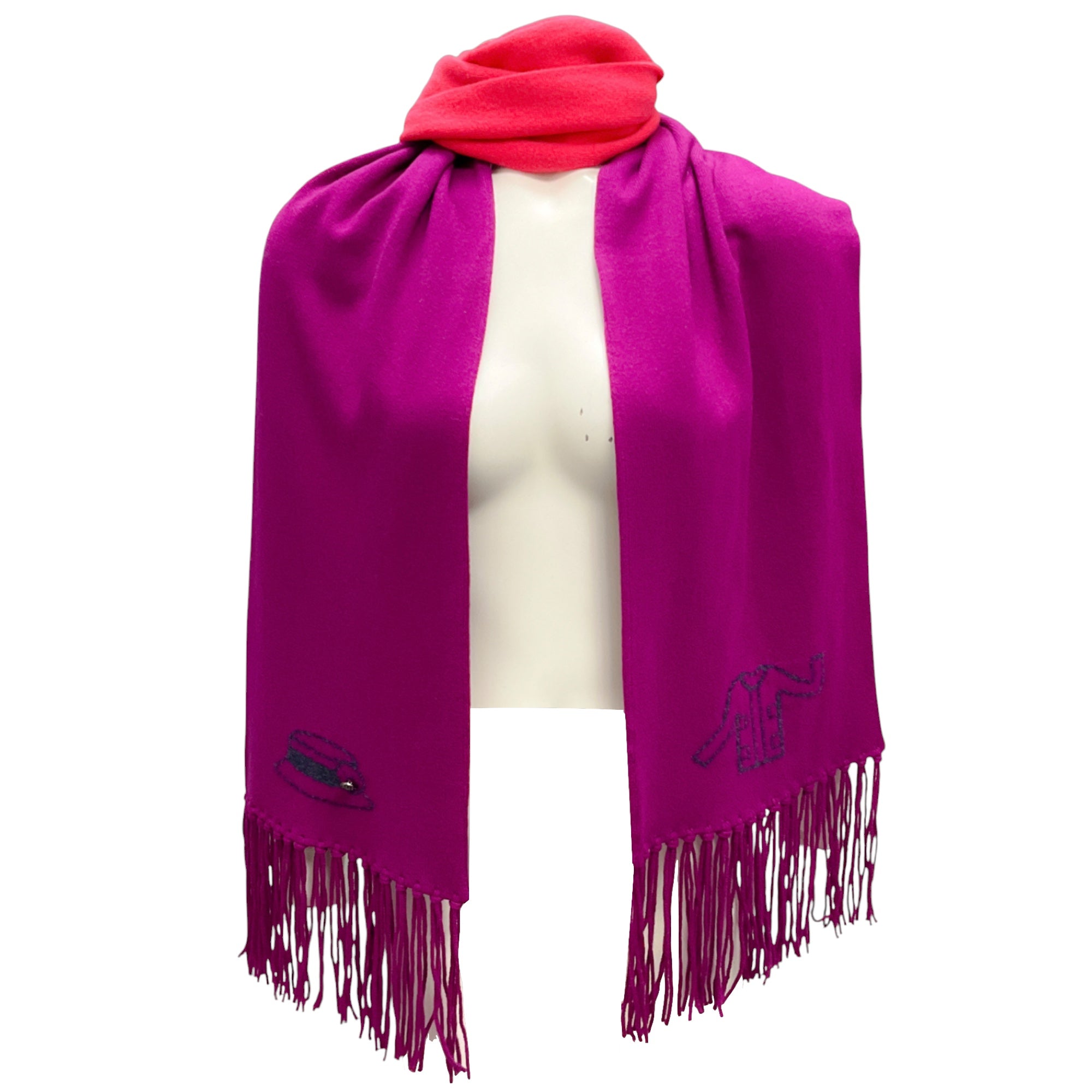 Chanel Magenta / Pink 2009 Fringed Cashmere Knit Scarf