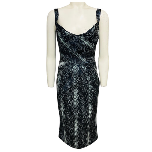 Zac Posen Ocean Blue Python Metallic Jacquard Cocktail Midi Dress