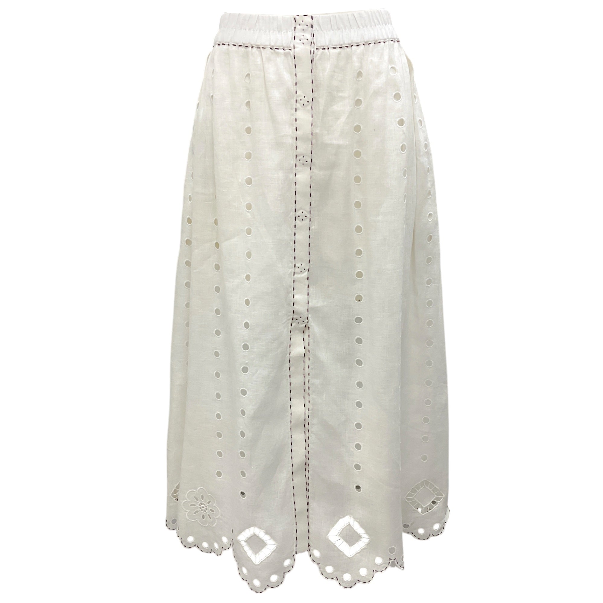 Vita Kin White Linen Eyelet Midi Skirt