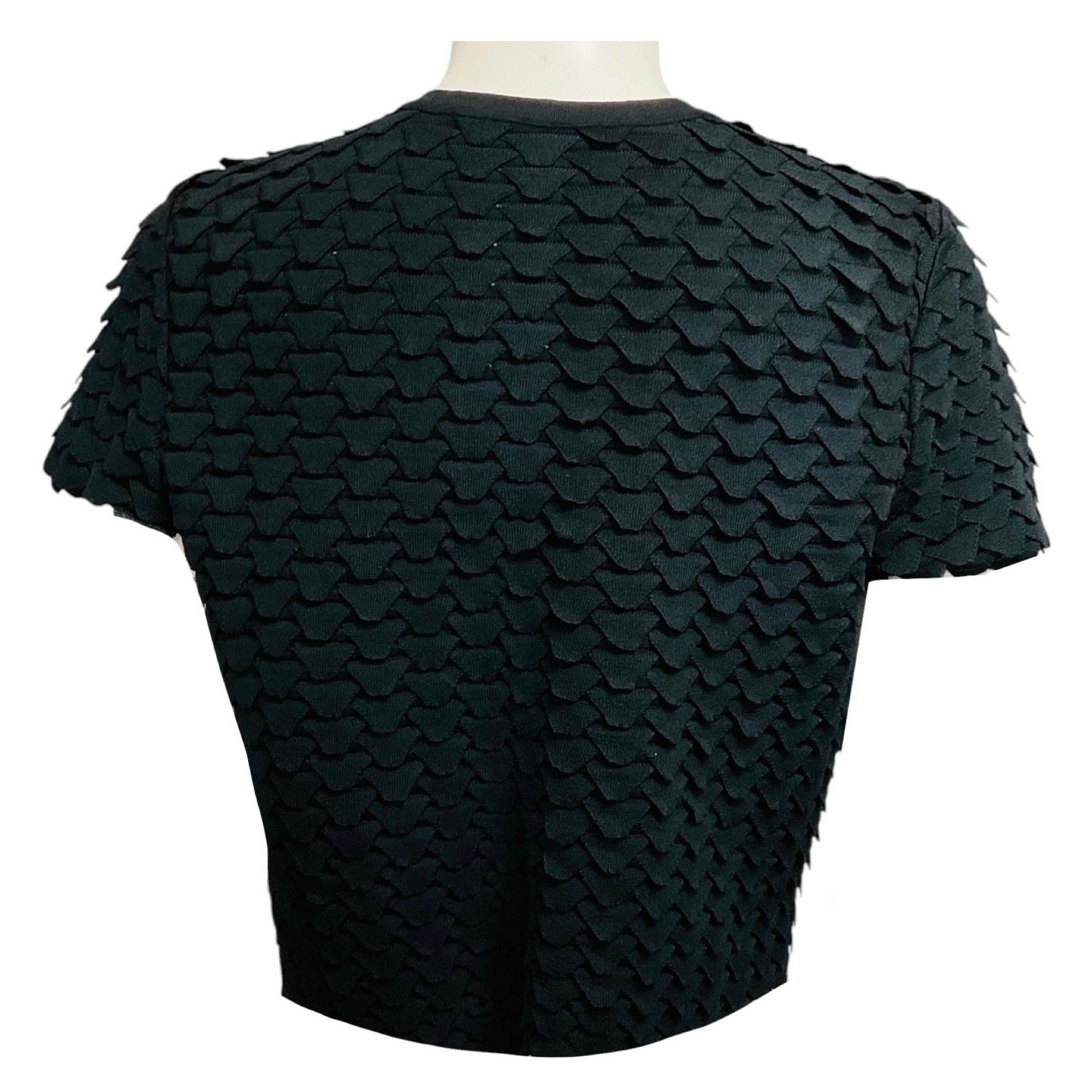 Alaia Black Scalloped Cropped Short Sleeved Stretch Knit One Button Cardigan Sweater