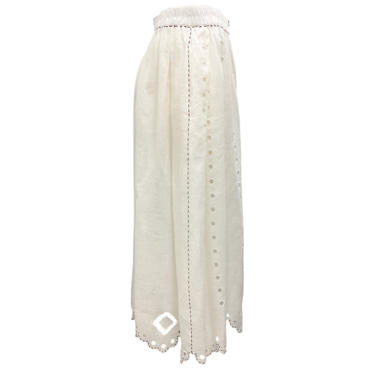 Vita Kin White Linen Eyelet Midi Skirt