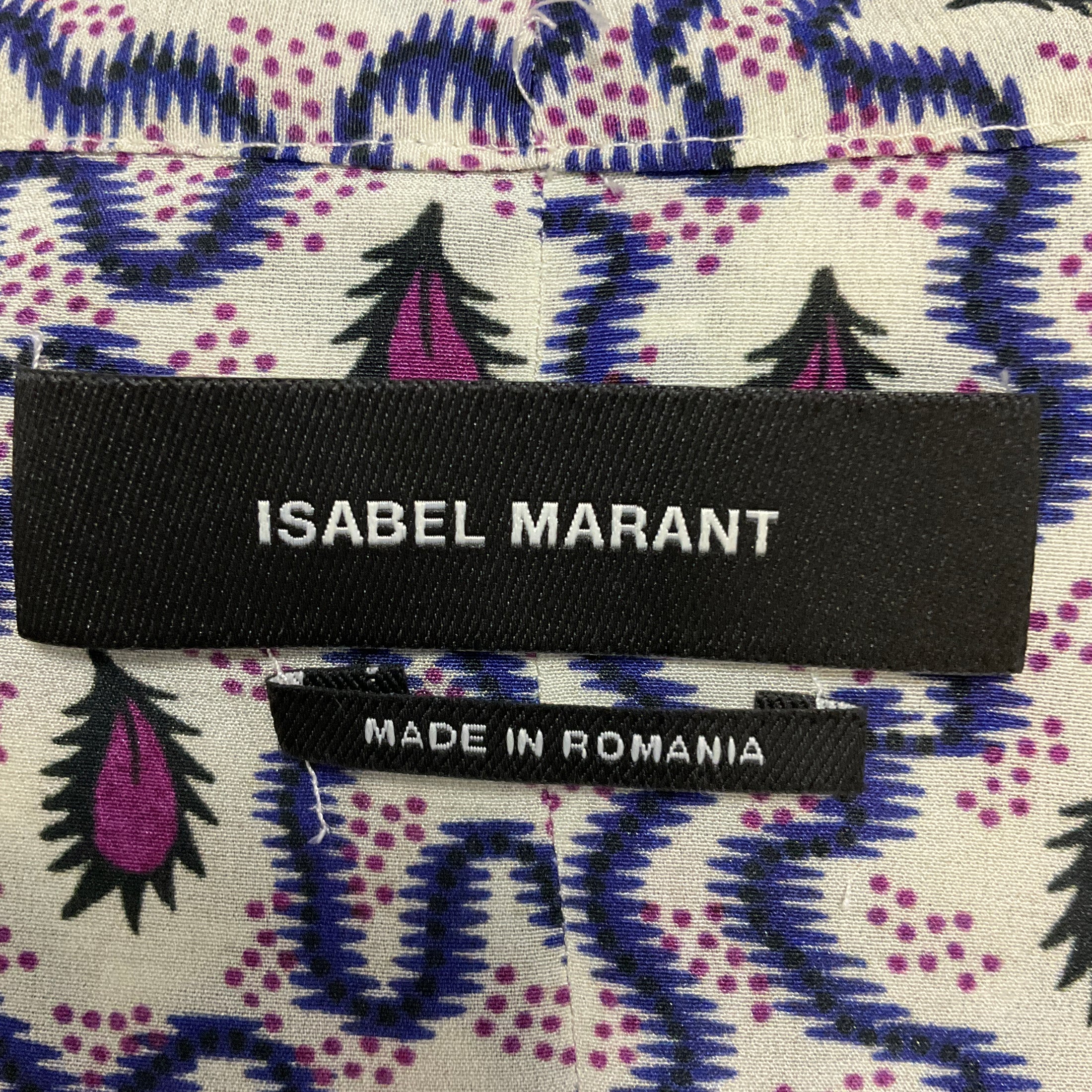 Isabel Marant Blue Multi Andor Silk Crepe Paisley Gathered Mini Dress