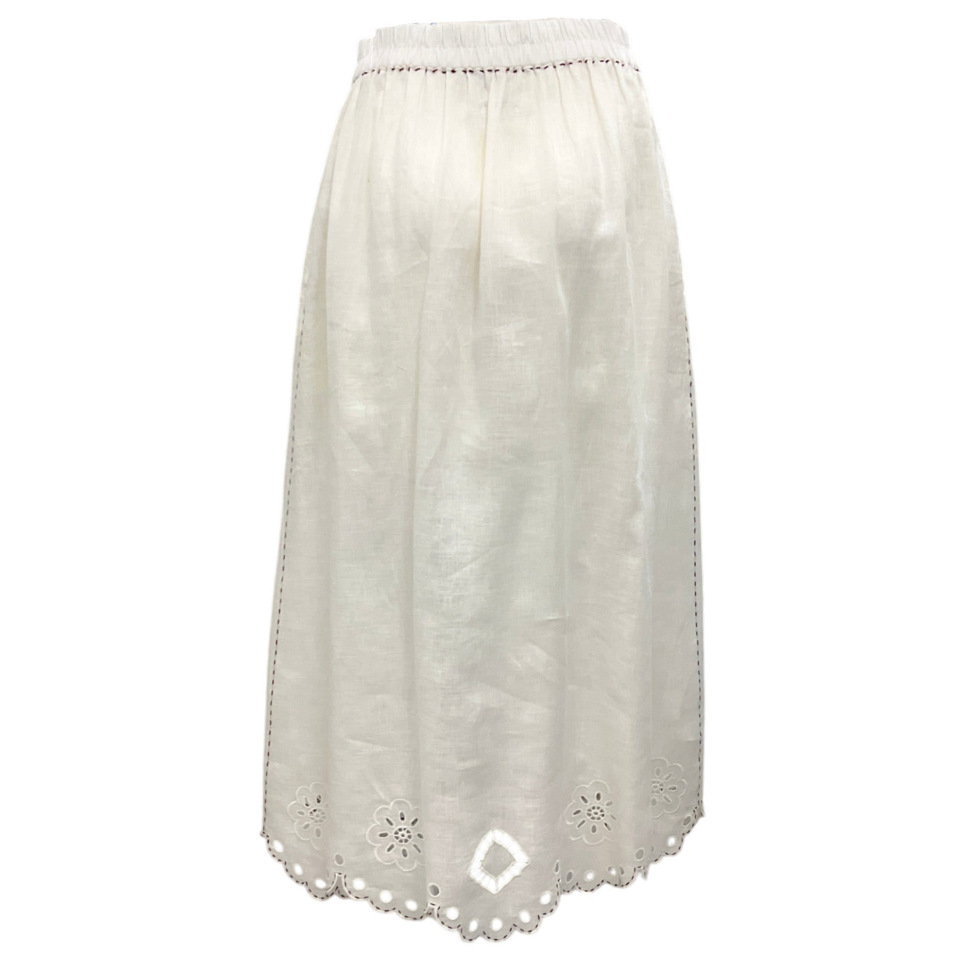 Vita Kin White Linen Eyelet Midi Skirt