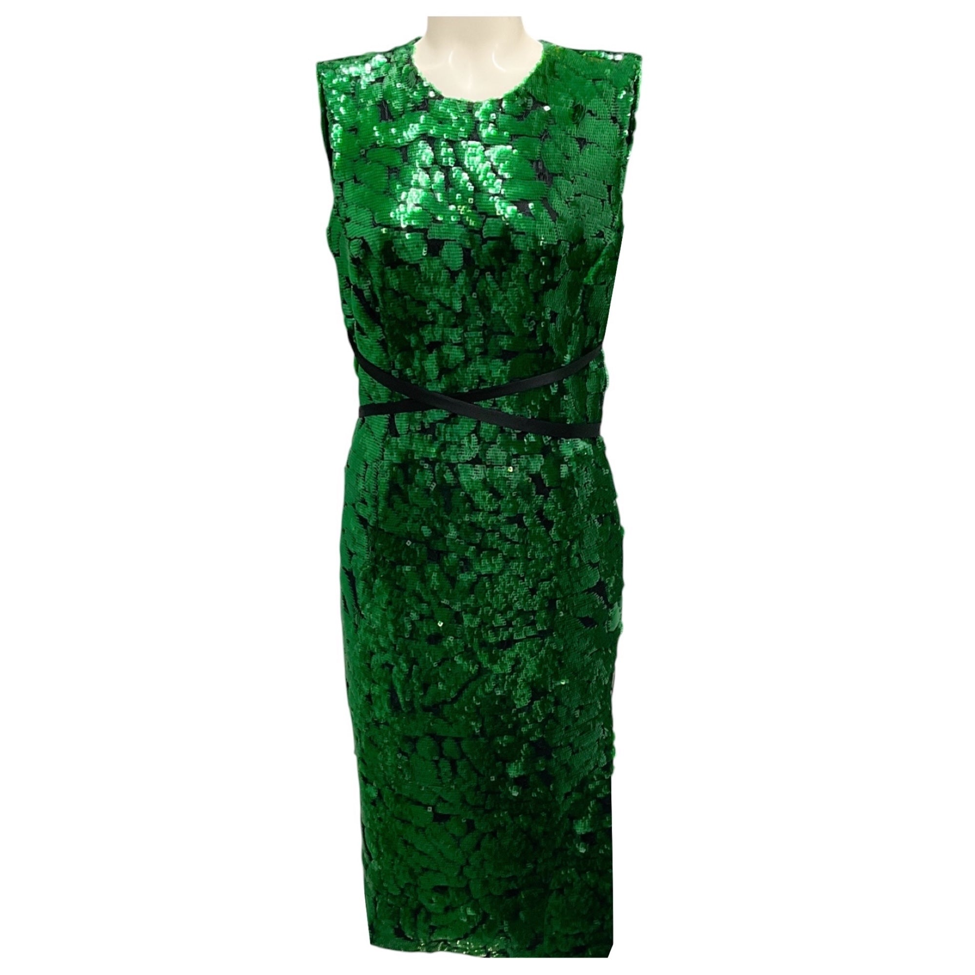 Prabal Gurung Green Sequined Sleeveless Cocktail Dress