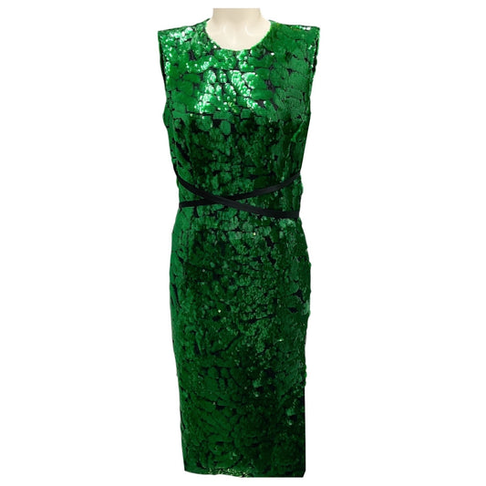 Prabal Gurung Green Sequined Sleeveless Cocktail Dress