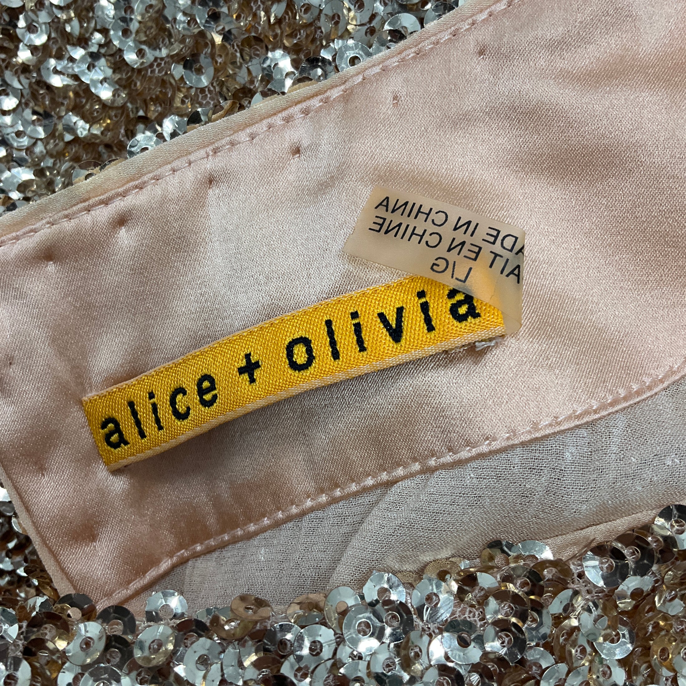 Alice + Olivia Gold Metallic Sequin Keyhole Mini Dress