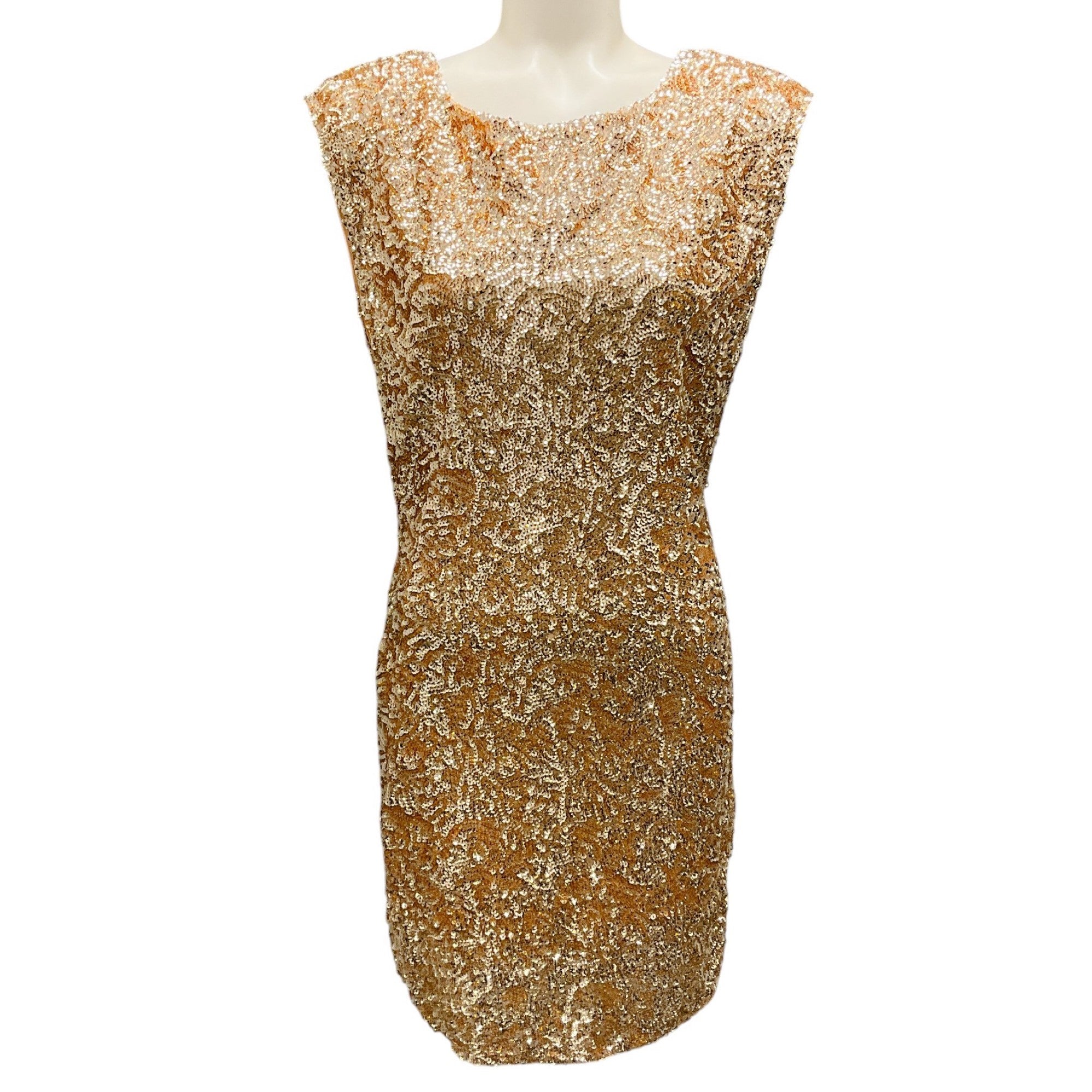 Alice + Olivia Gold Metallic Sequin Keyhole Mini Dress