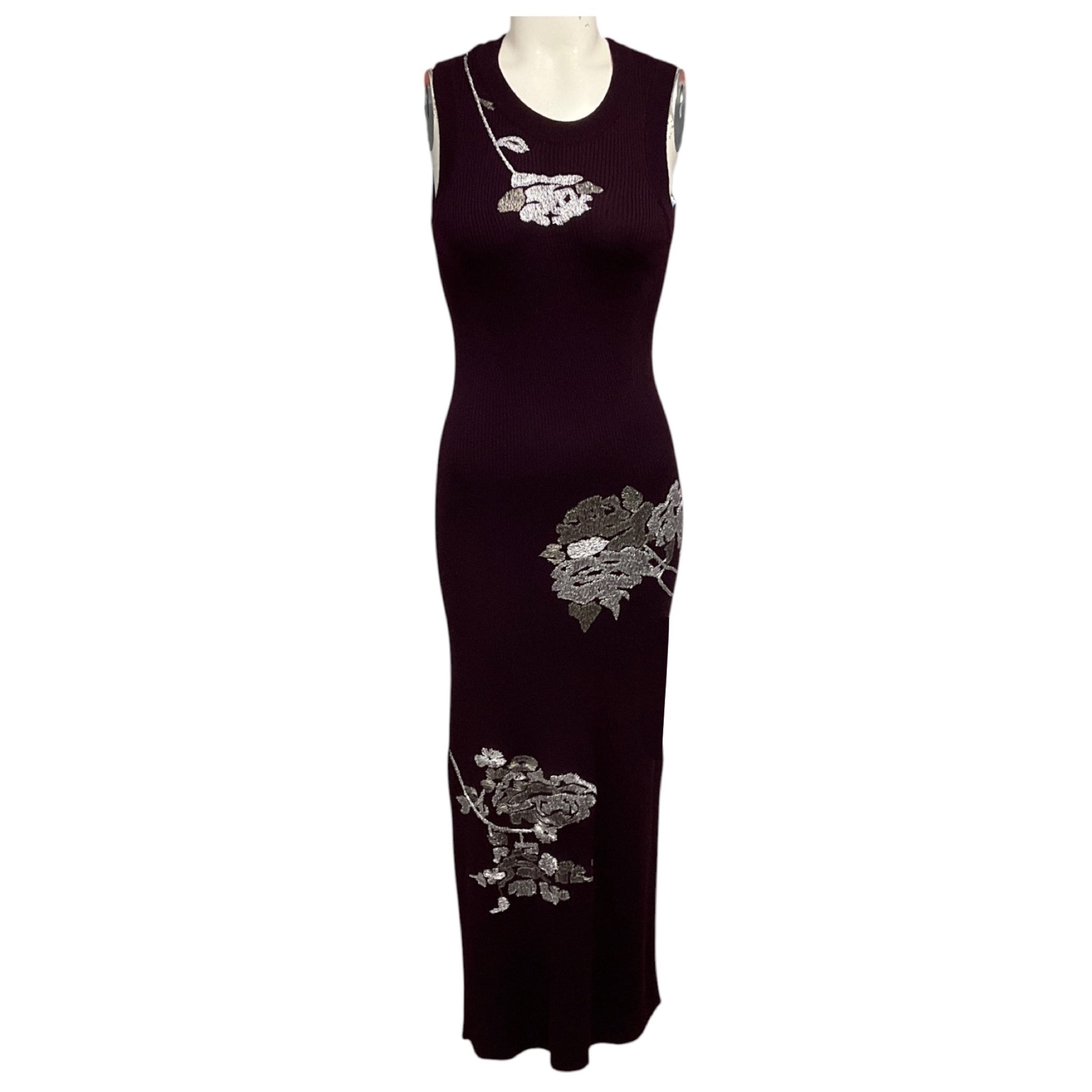 Prabal Gurung Grape Wine / Gunmetal Embroidered Sleeveless Knit Midi Dress