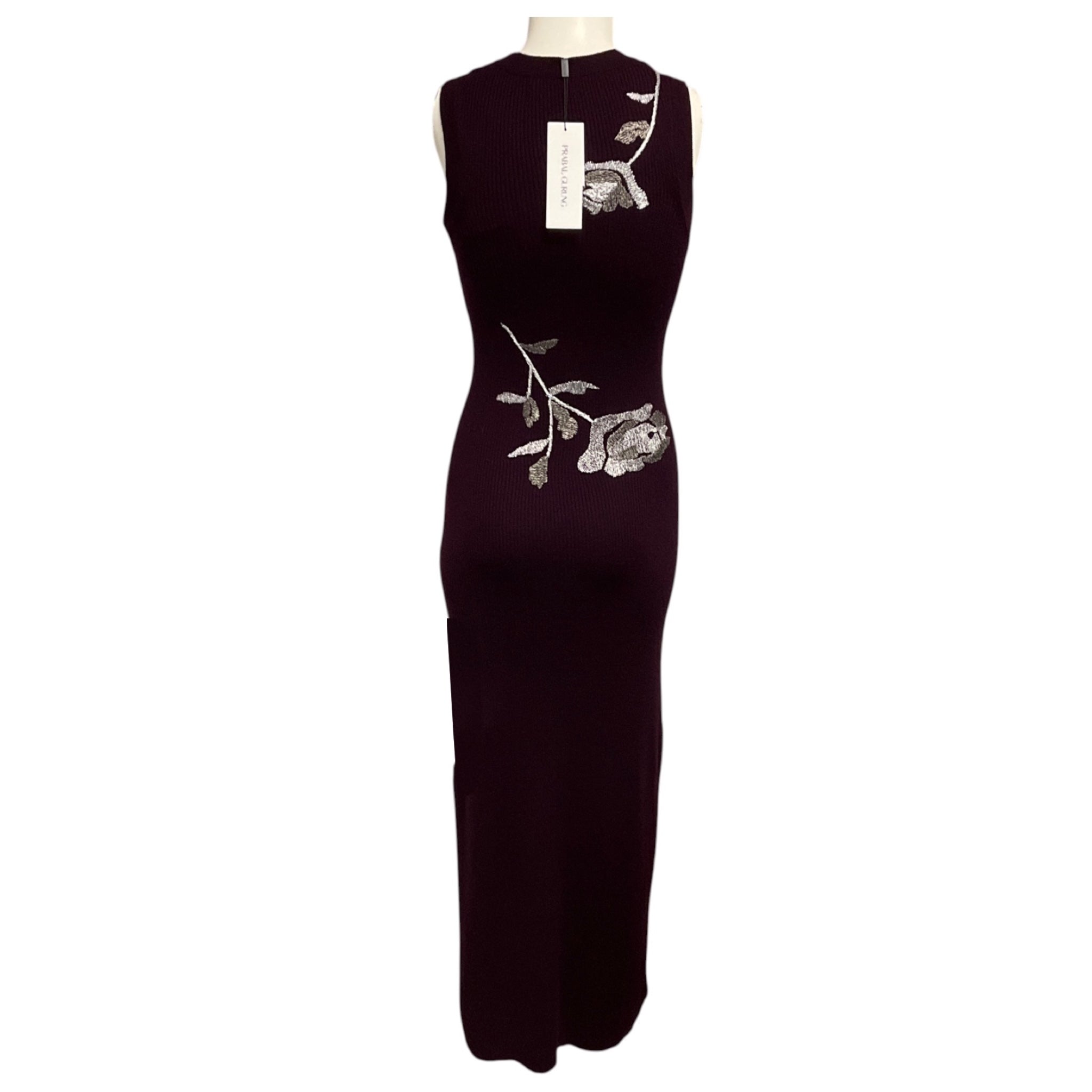 Prabal Gurung Grape Wine / Gunmetal Embroidered Sleeveless Knit Midi Dress