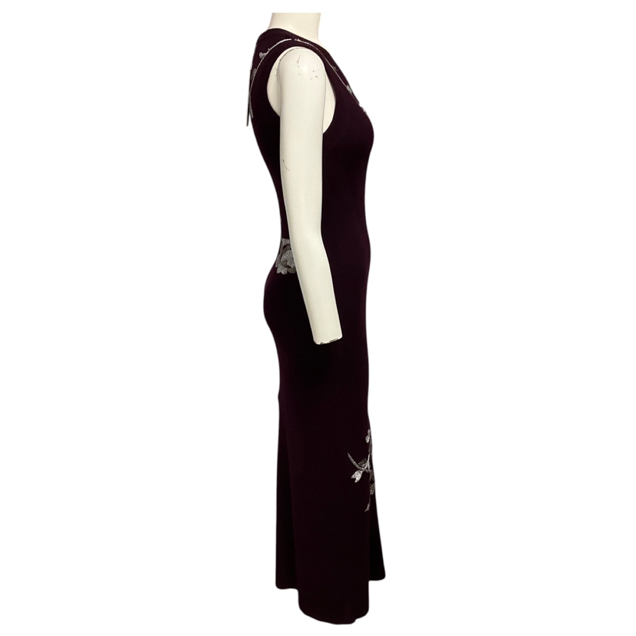 Prabal Gurung Grape Wine / Gunmetal Embroidered Sleeveless Knit Midi Dress