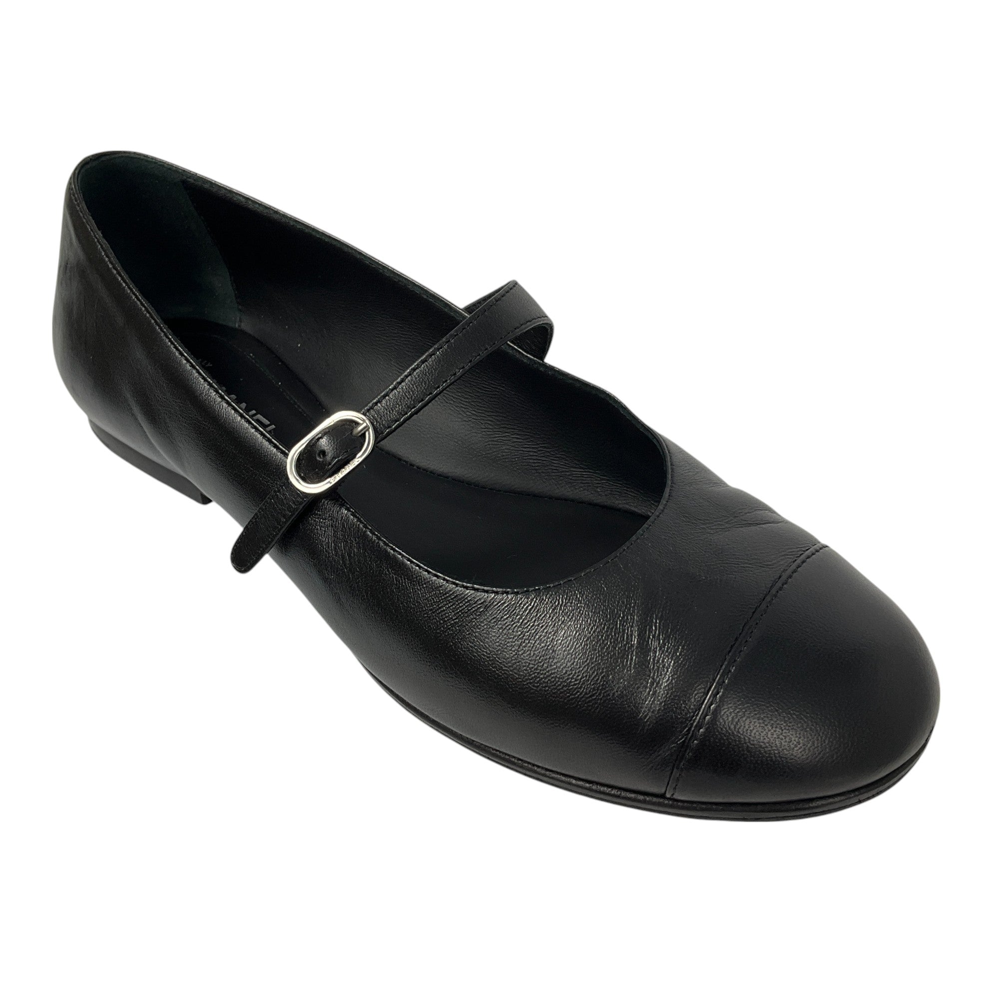 Chanel Black Lambskin Leather Mary Jane Ballet Flats