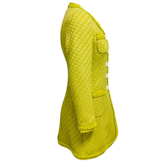 Rena Lange Lime Green Button Front Wool Tweed Coat in Leaf