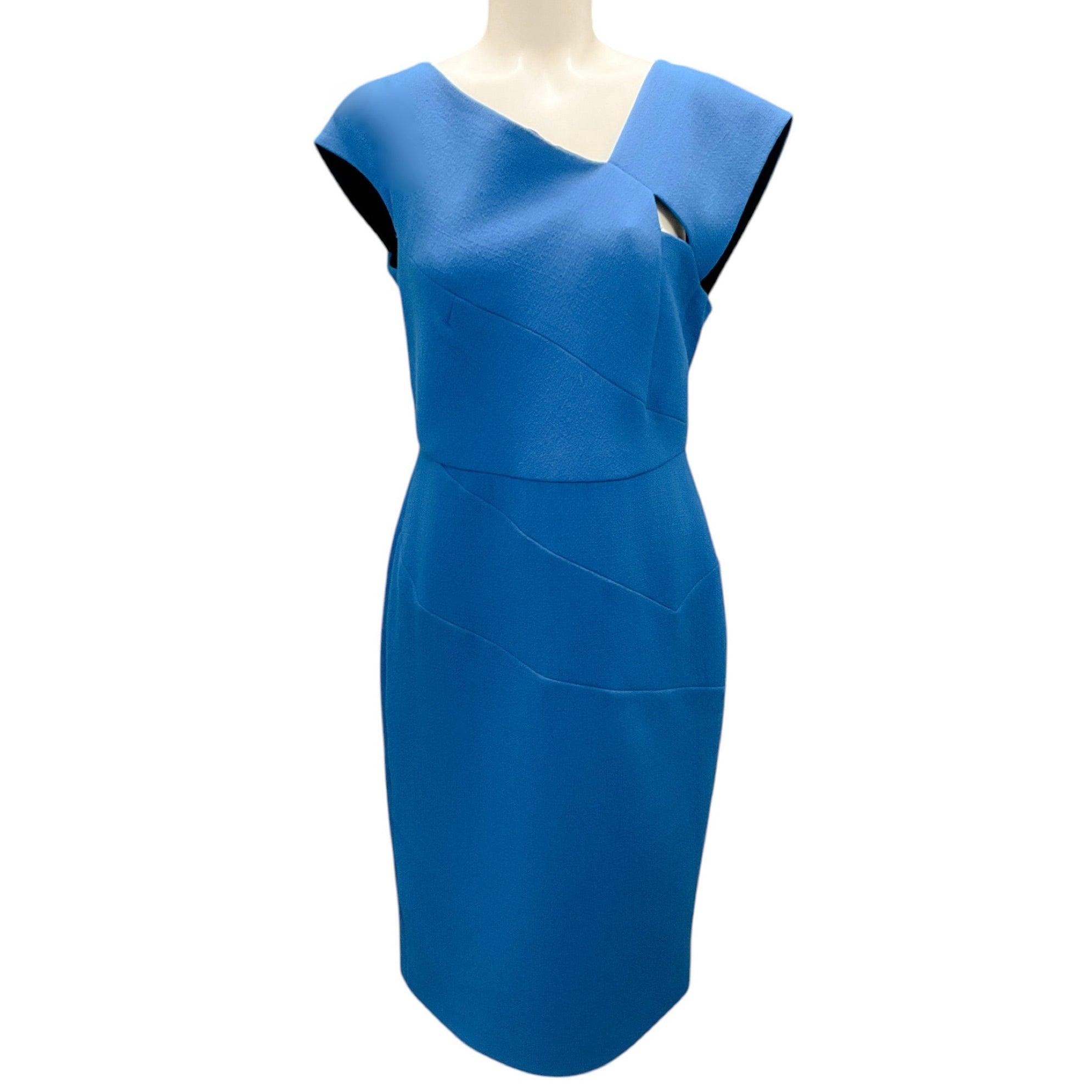 Roland Mouret Bright Blue Geometric Cut-Out Wool Crepe Dress