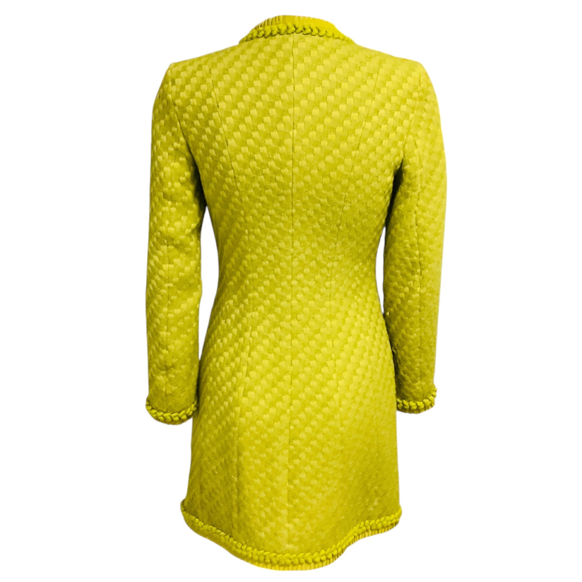 Rena Lange Lime Green Button Front Wool Tweed Coat in Leaf