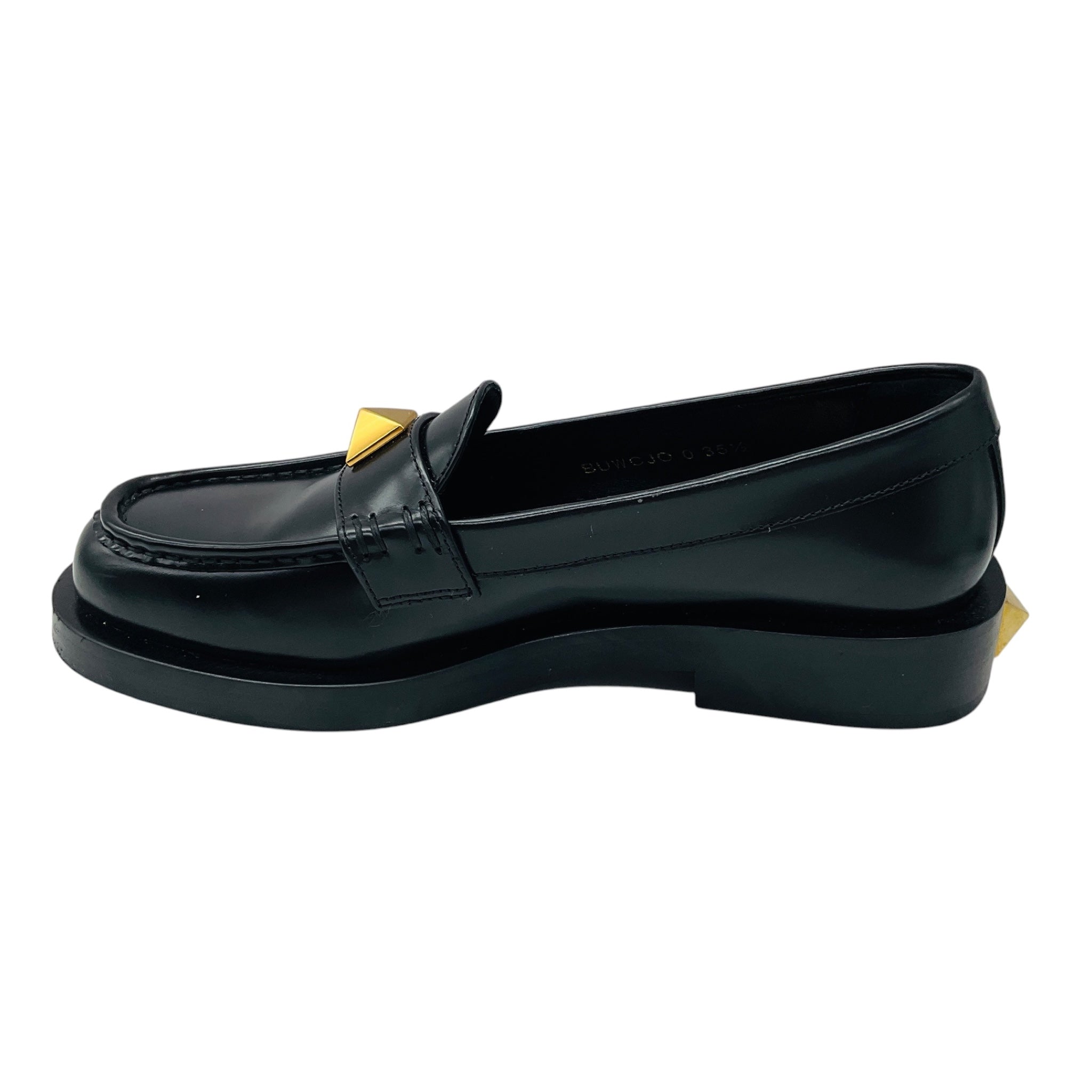 Valentino Black / Gold Roman Stud Leather Loafers