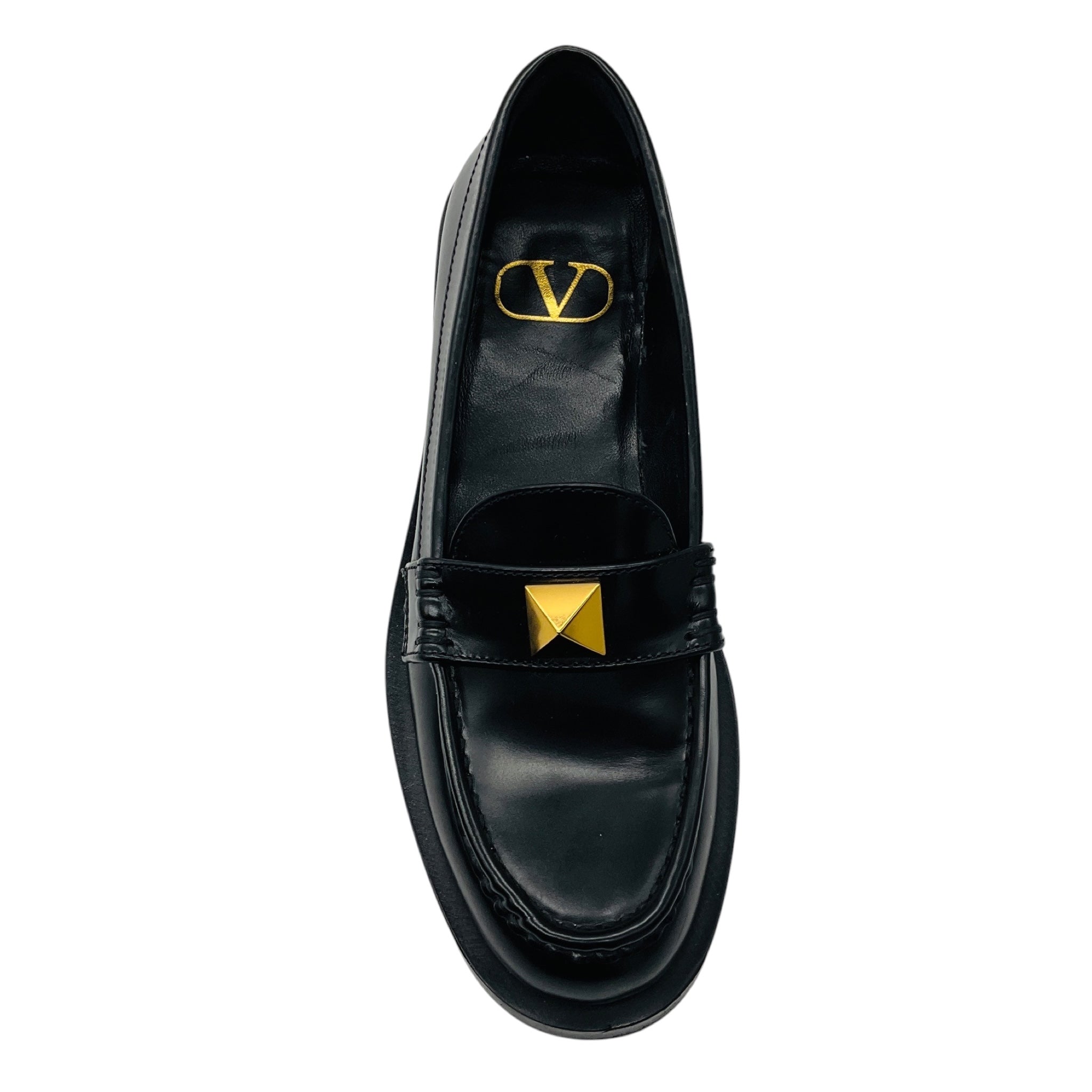 Valentino Black / Gold Roman Stud Leather Loafers