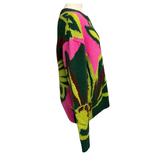 Dries Van Noten Green / Lime Green / Pink Multi Wool and Alpaca Knit Pullover Sweater