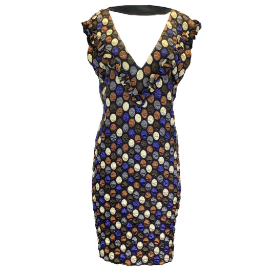 Marni Brown / Blue Multi Polka Dot Printed Crinkled Satin Dress