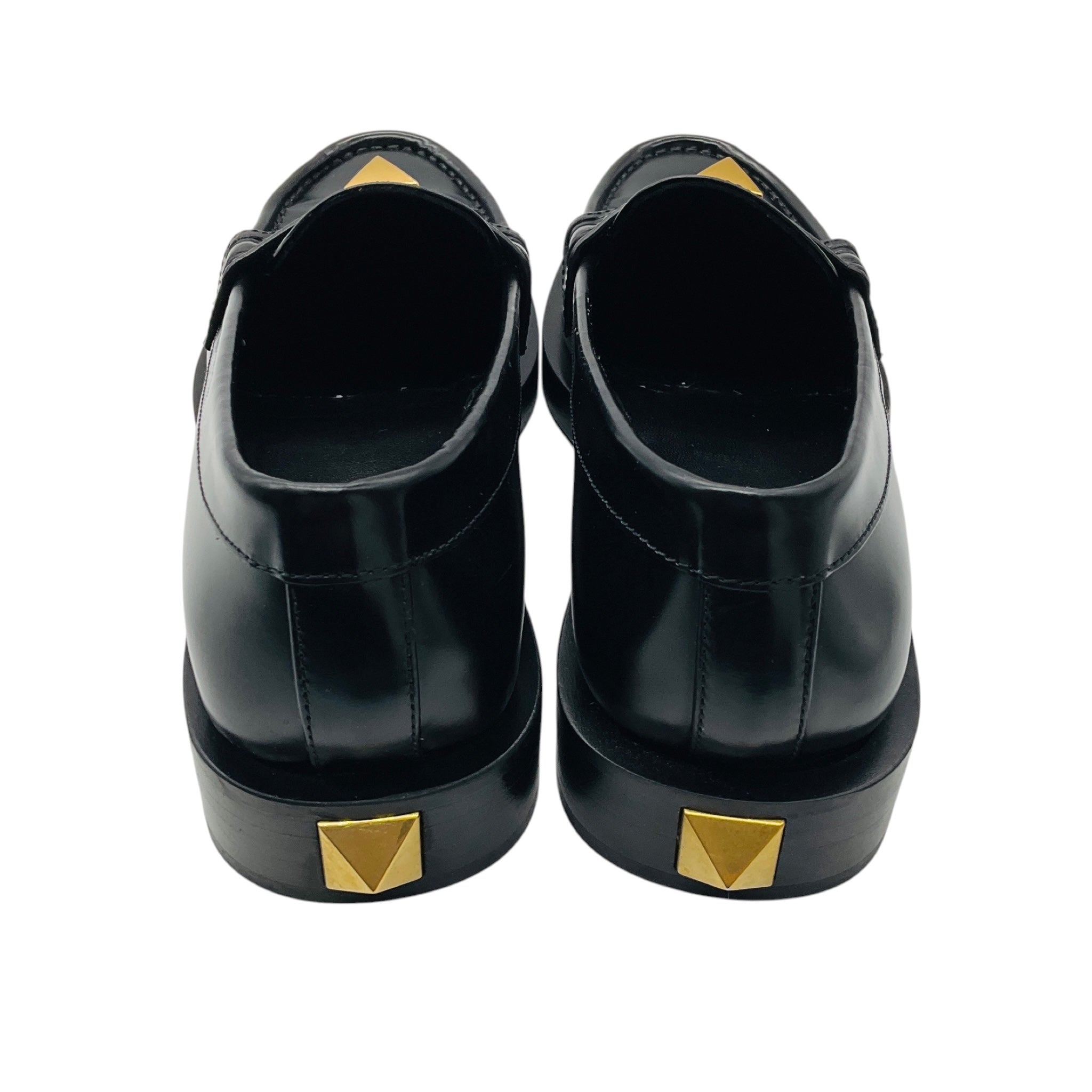 Valentino Black / Gold Roman Stud Leather Loafers