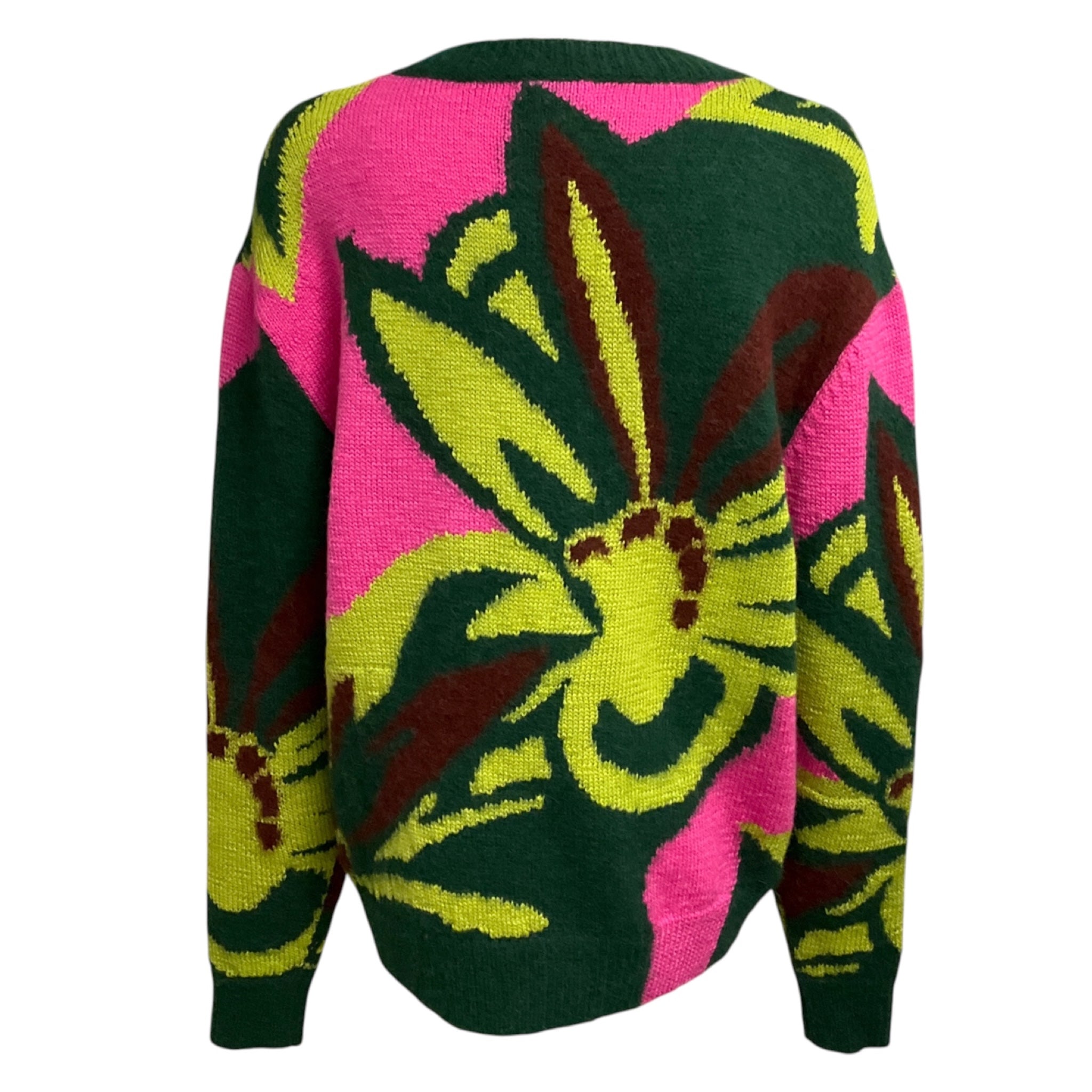 Dries Van Noten Green / Lime Green / Pink Multi Wool and Alpaca Knit Pullover Sweater