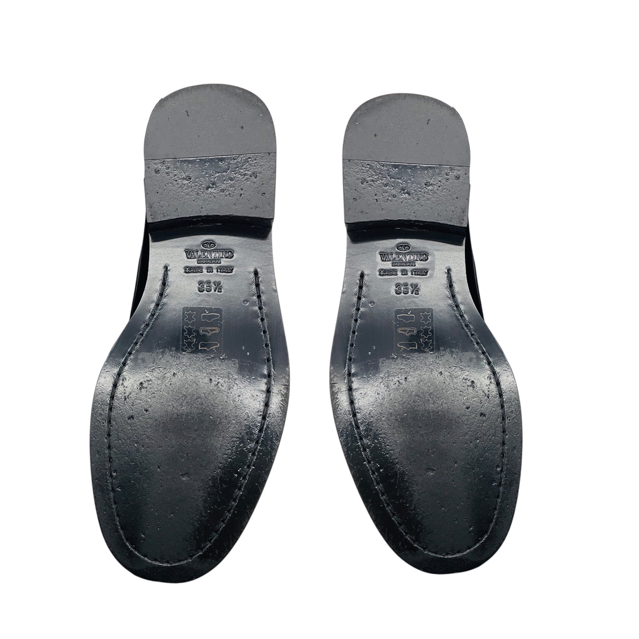 Valentino Black / Gold Roman Stud Leather Loafers