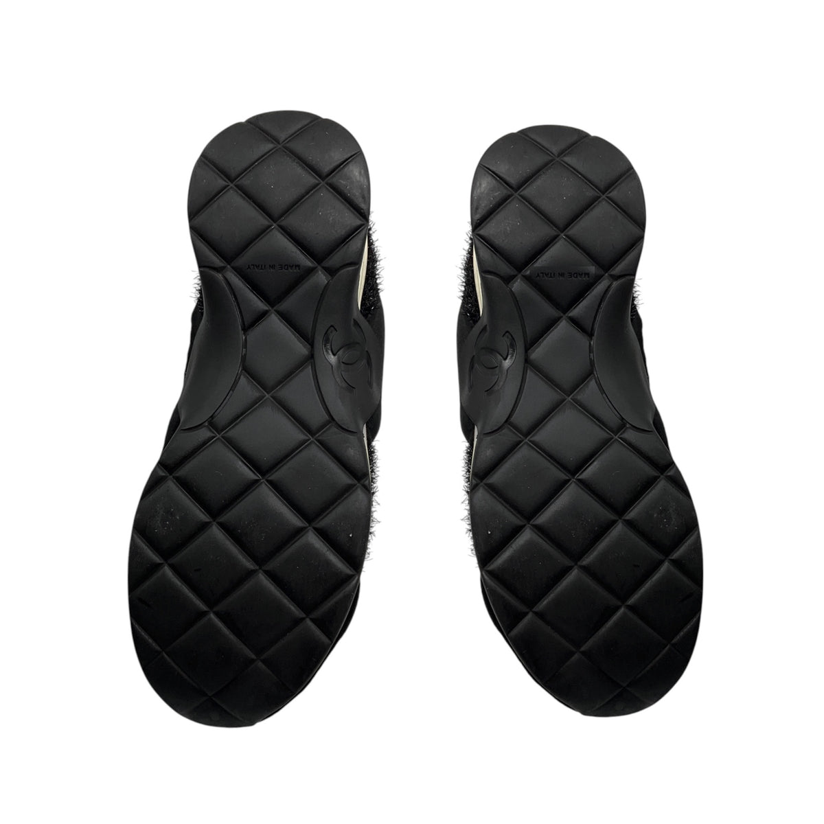Chanel Black Velvet Trimmed Low Top Lurex Knit Sneakers