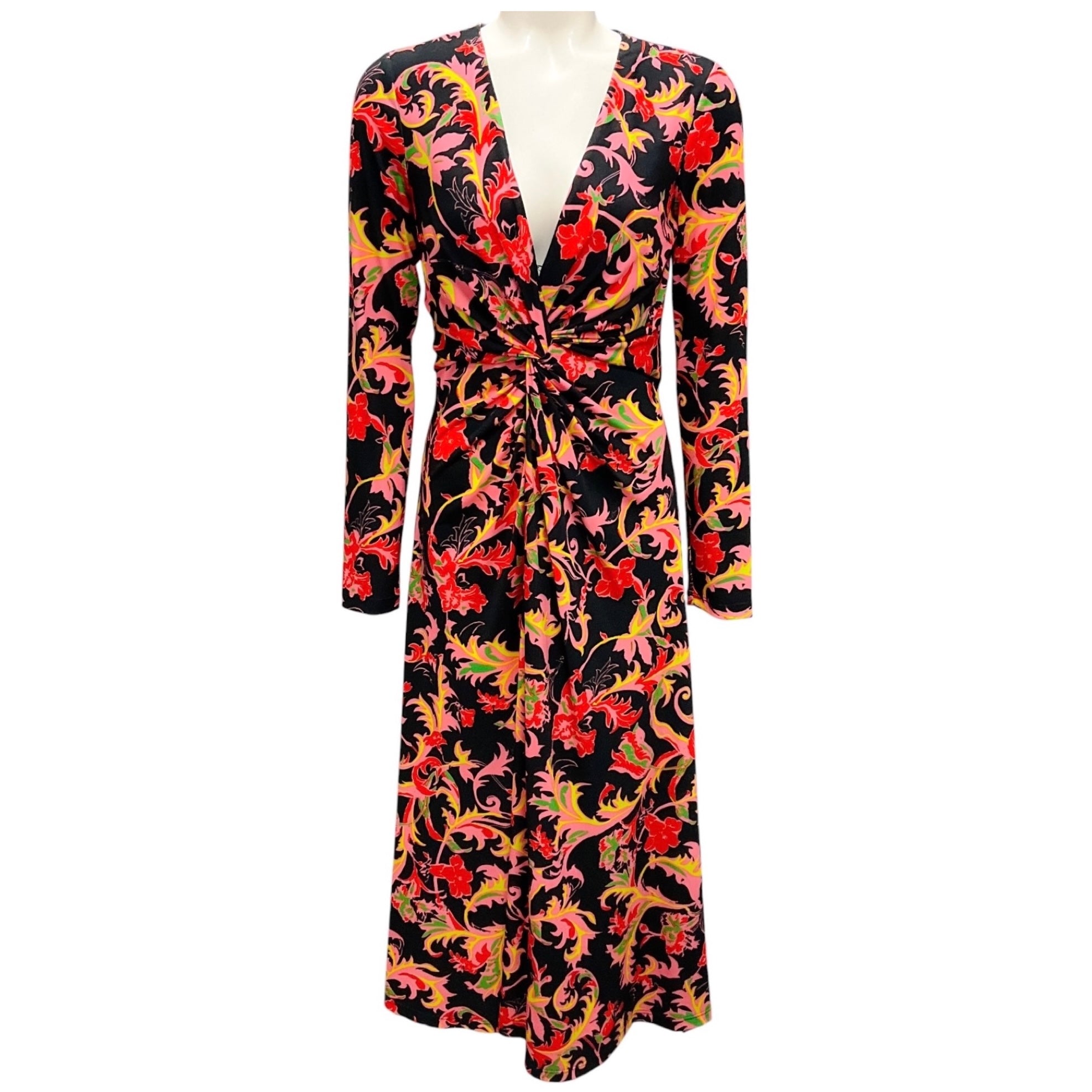 Prabal Gurung Black Multi Floral Twist Front Midi Dress