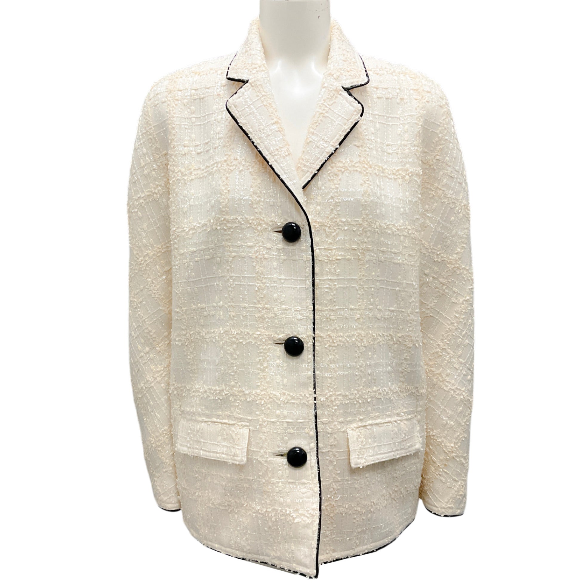 Tory Burch Ivory / Black 2021 Shimmer Boucle Tweed Jacket