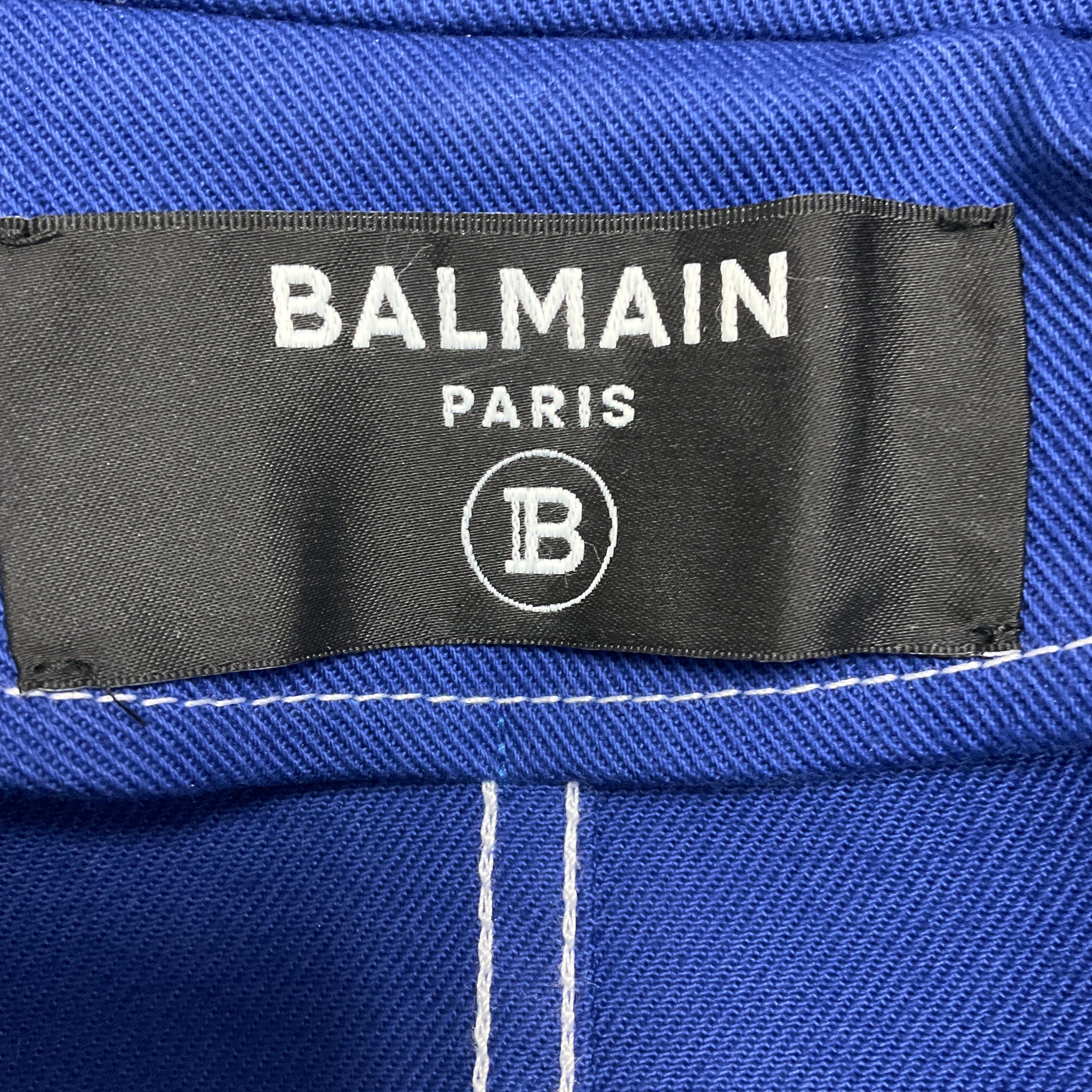 Balmain Blue Double Breasted Cotton Jacket with Silver Buttons