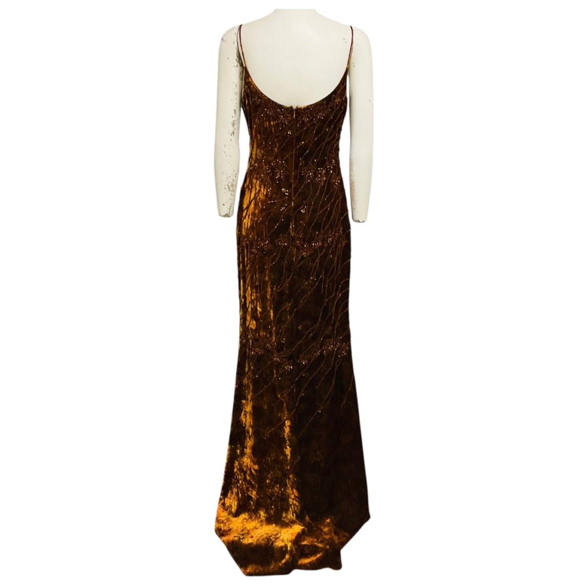 Badgley Mischka Couture Vintage Copper Embellished Velvet Gown with Shawl