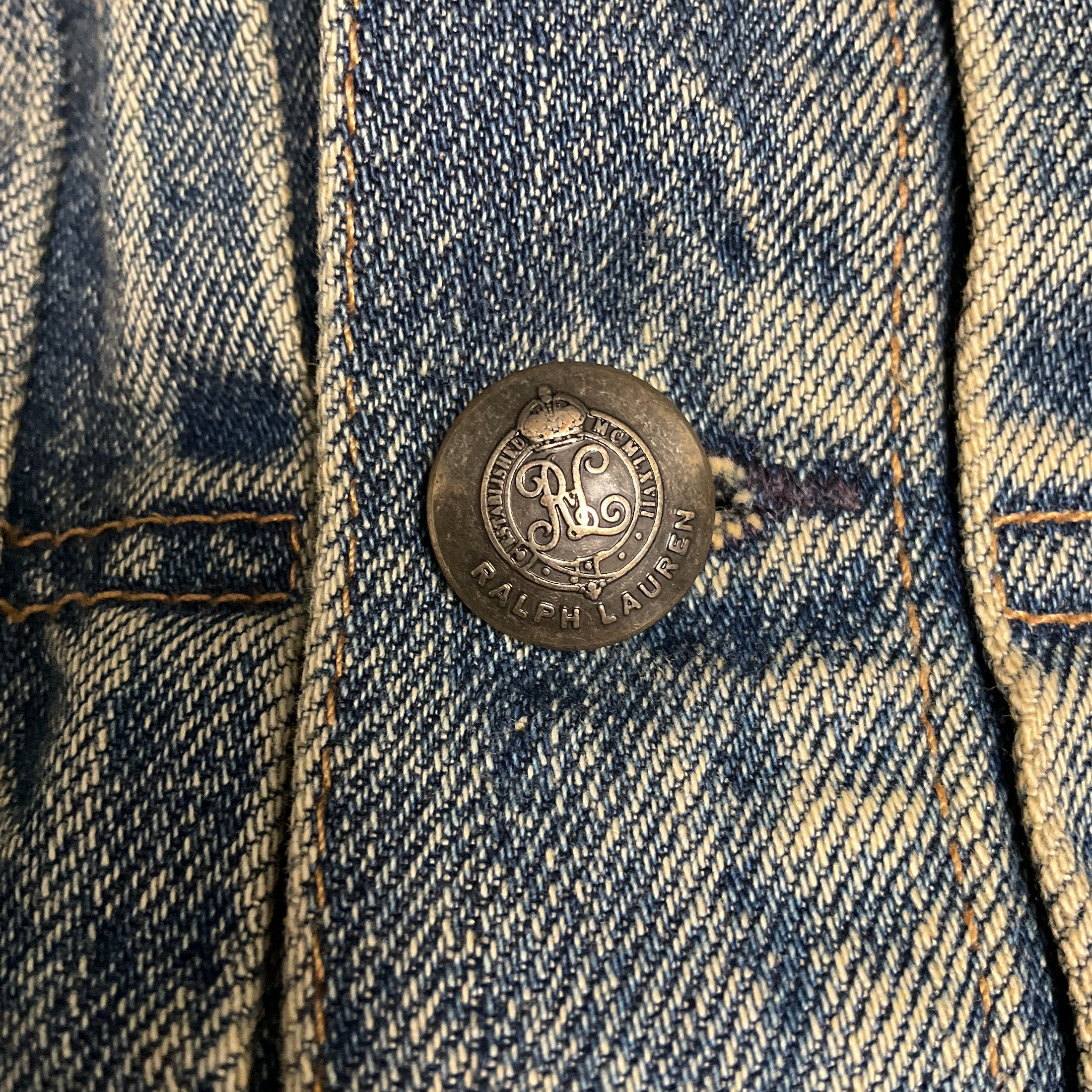 Ralph Lauren Collection Medium Blue Wash Distressed Denim Jacket