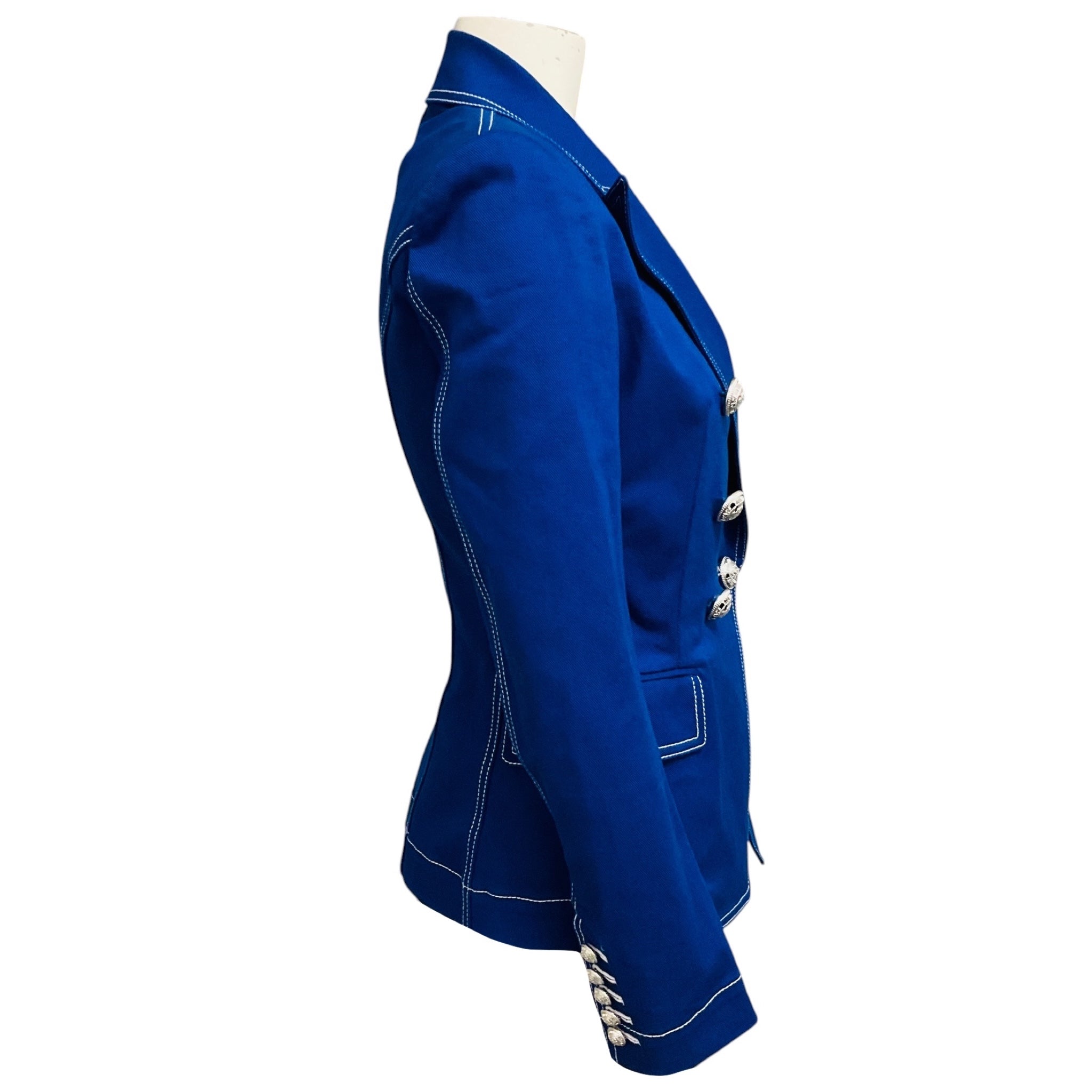 Balmain Blue Double Breasted Cotton Jacket with Silver Buttons