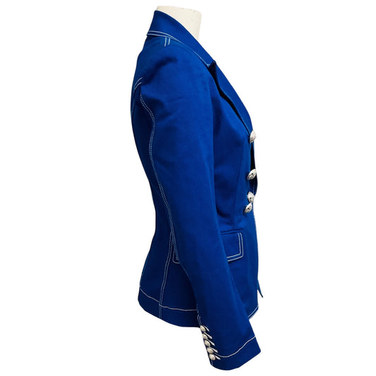 Balmain Blue Double Breasted Cotton Jacket with Silver Buttons