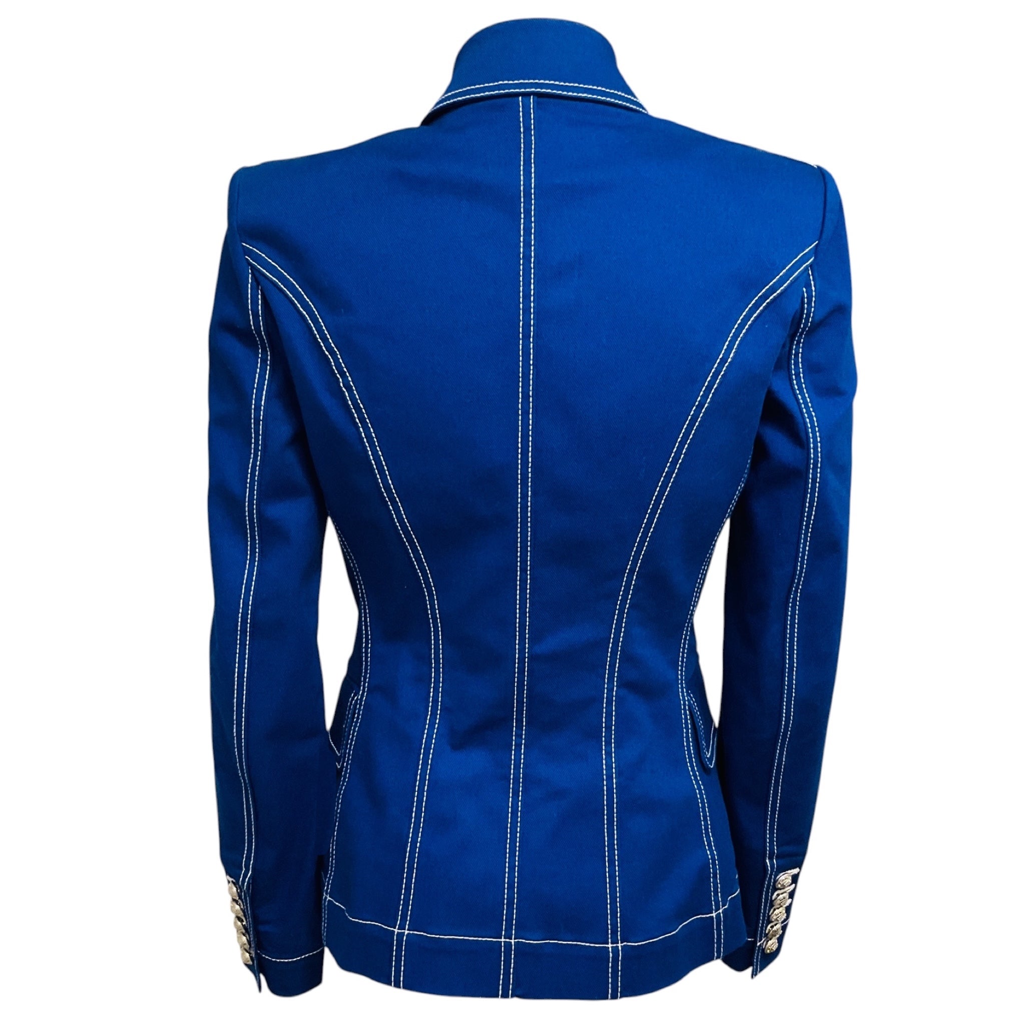 Balmain Blue Double Breasted Cotton Jacket with Silver Buttons