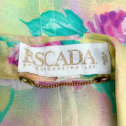 Escada Vintage Yellow / Green Silk Floral Wrap Coat