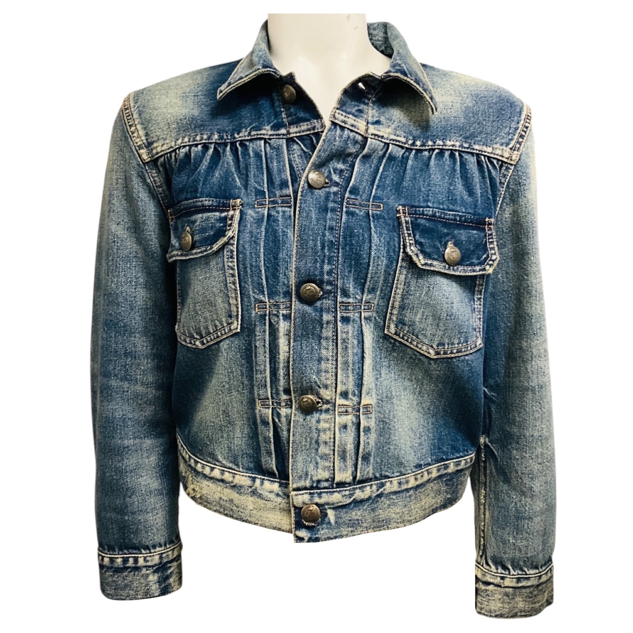 Ralph Lauren Collection Medium Blue Wash Distressed Denim Jacket