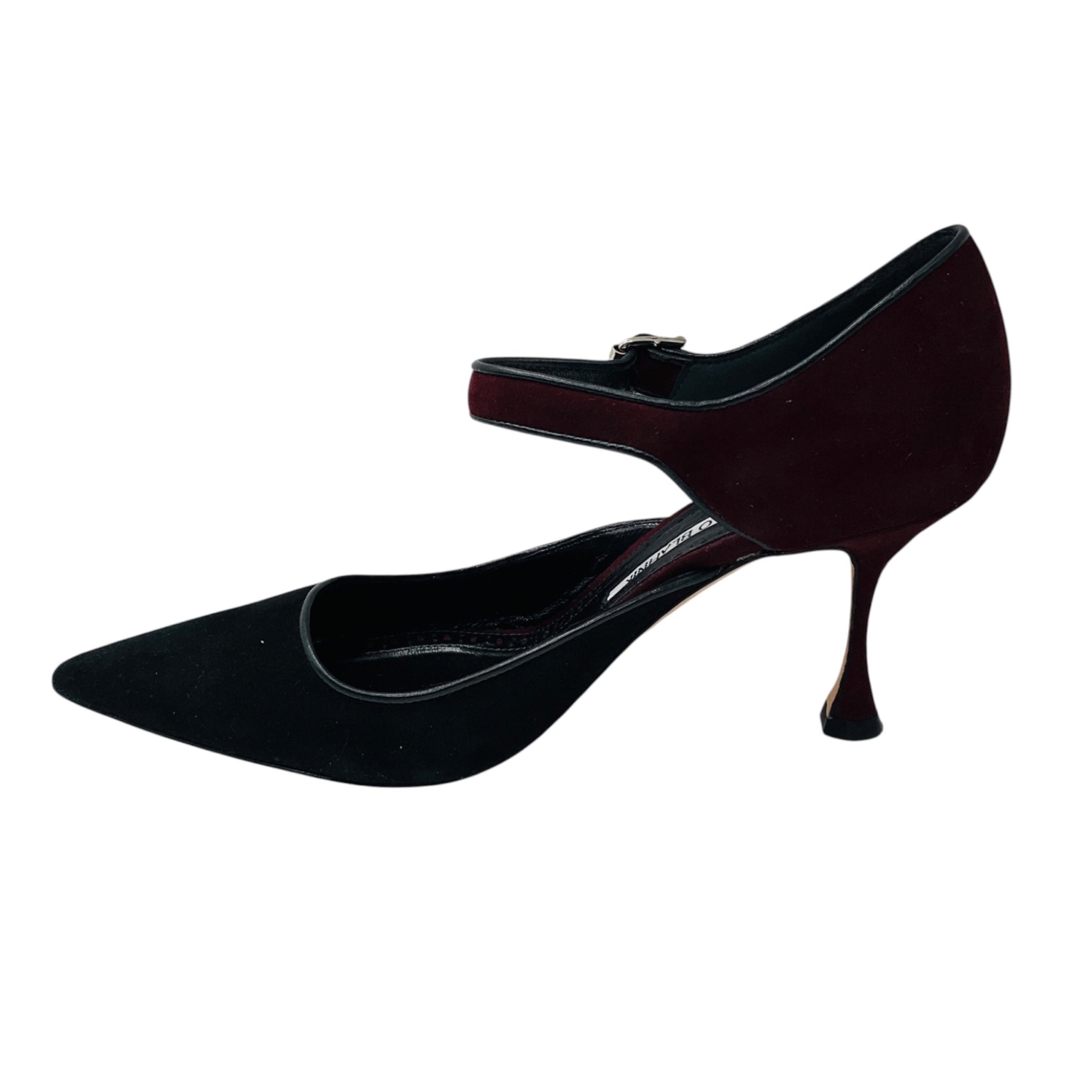 Manolo Blahnik Burgundy / Black Suede Ankle Strap Pumps