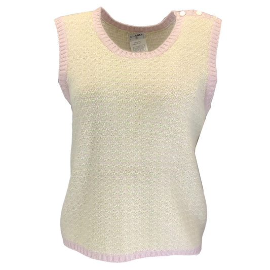 Chanel Light Green / Pink Sleeveless Cashmere Knit Sweater