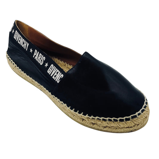 Givenchy Black Logo Print Lambskin Leather Capri Espadrille Flats