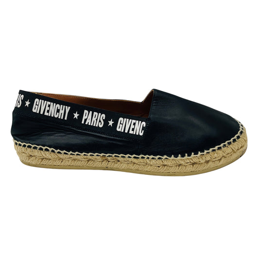 Givenchy Black Logo Print Lambskin Leather Capri Espadrille Flats