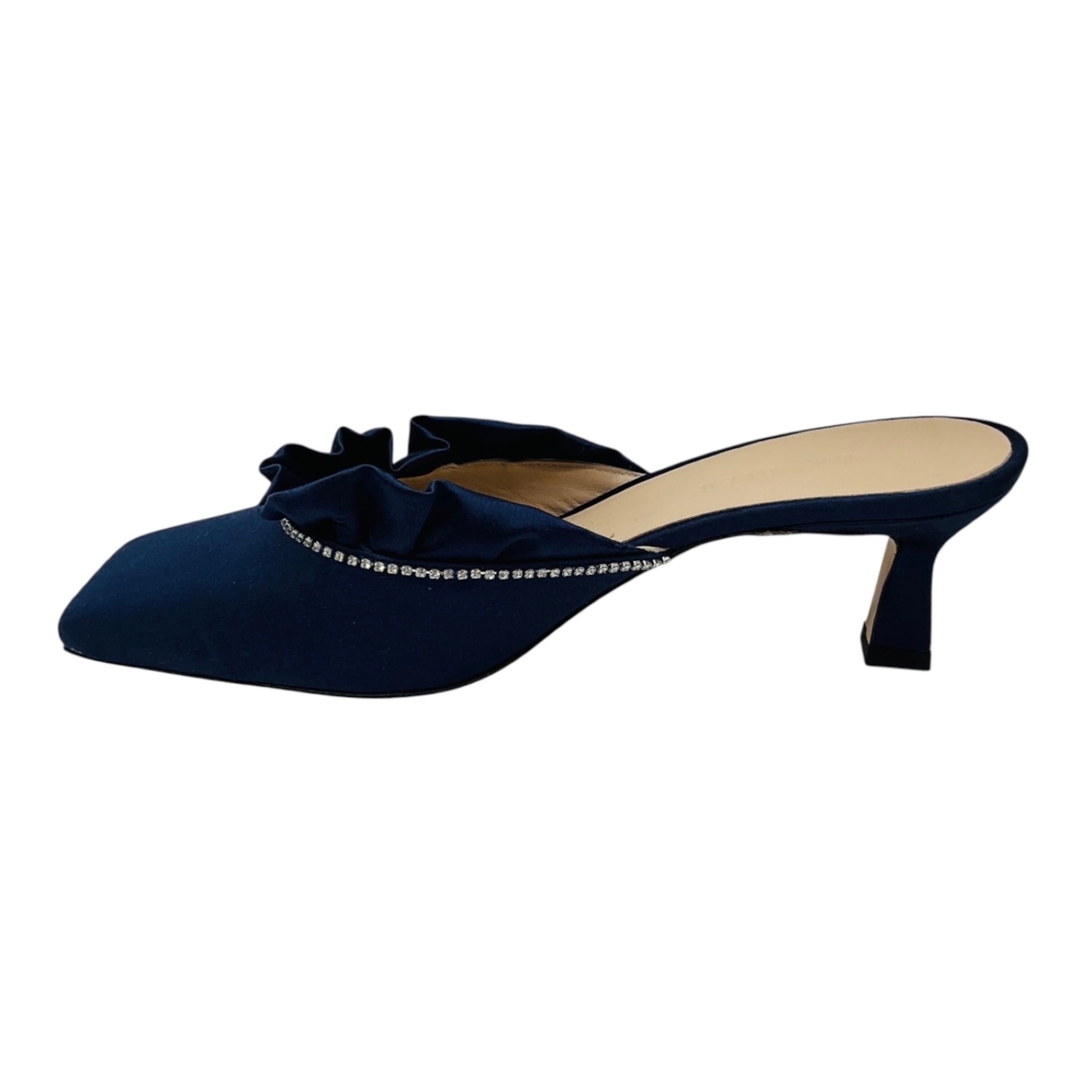 Wandler Navy Blue Crystal Embellished Satin Mules