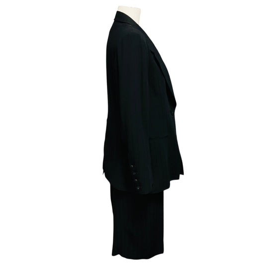 Sonia Rykiel Black Pinstriped Crepe Jacket and Skirt Suit Set