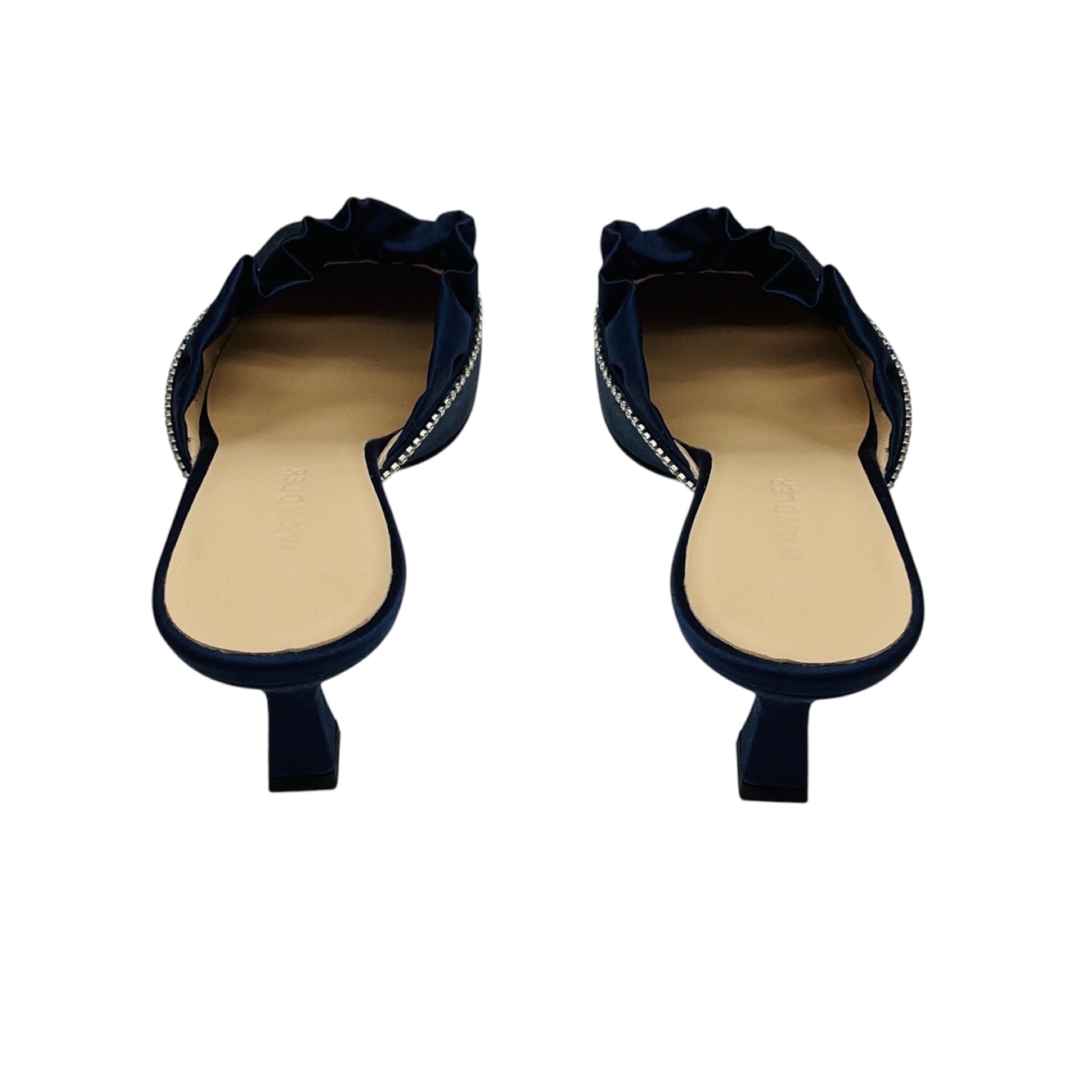 Wandler Navy Blue Crystal Embellished Satin Mules