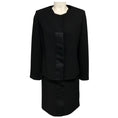 Load image into Gallery viewer, Bill Blass Vintage Black Satin Trimmed Wool Gauze Jacket and Dress Suit Set
