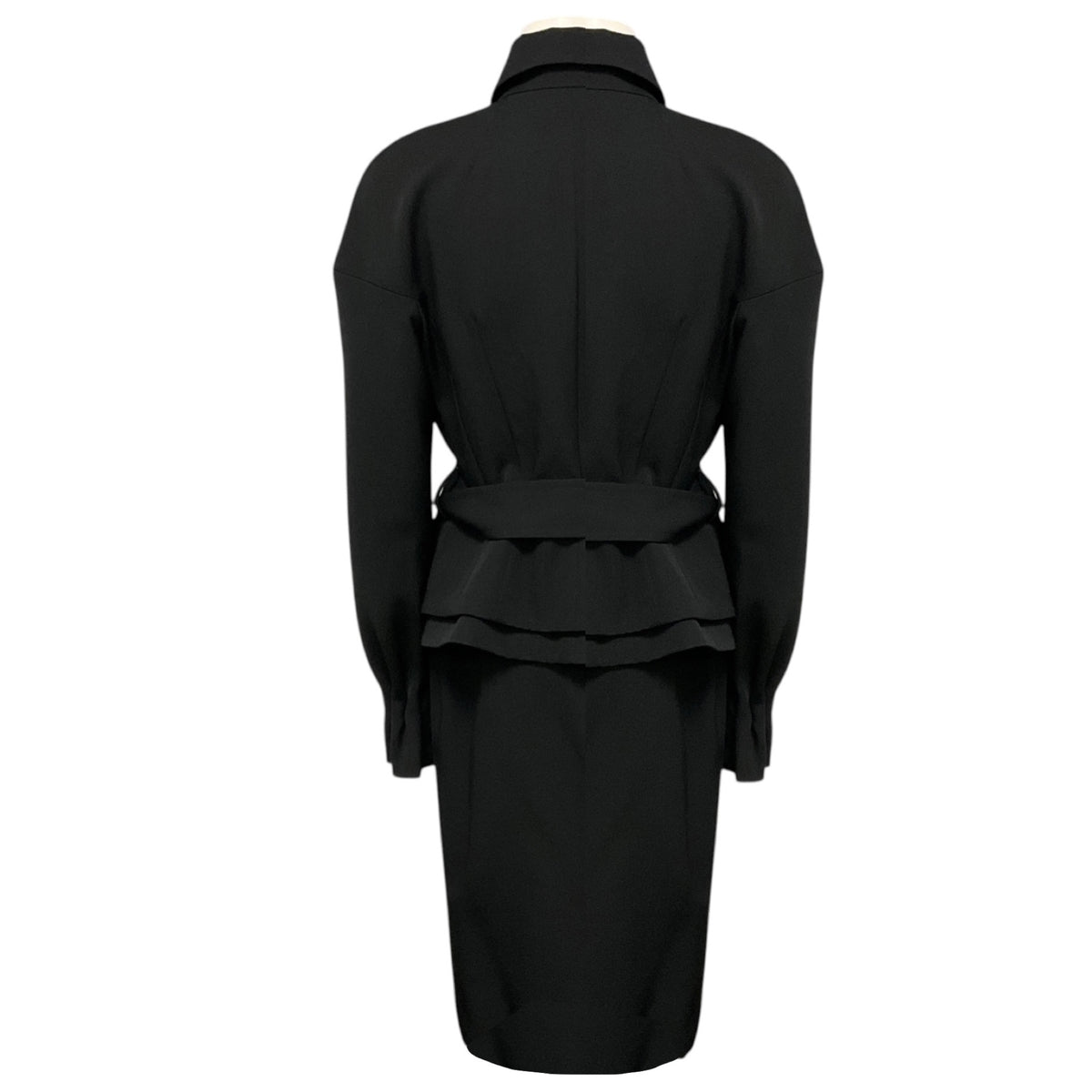 Brioni Black Silk Lined Wool Jacket and Skirt Suit Set with Belt