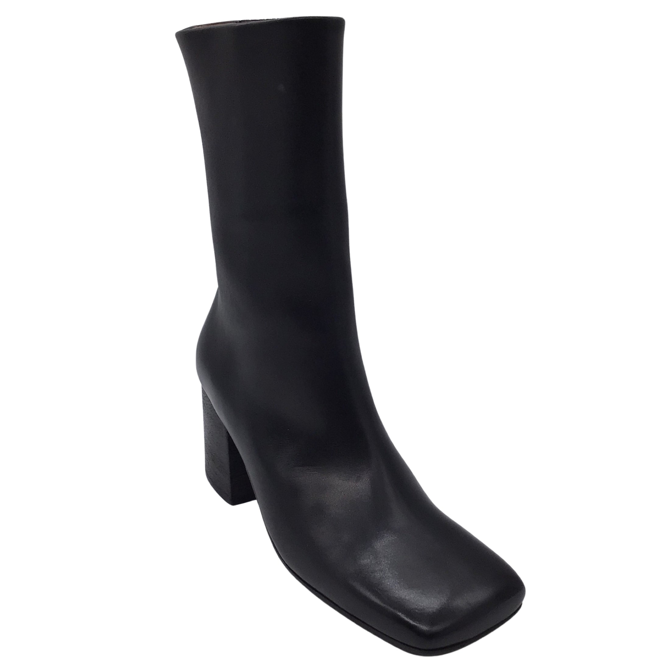 Marsell Black Square Toe Chunky Heel Leather Boots