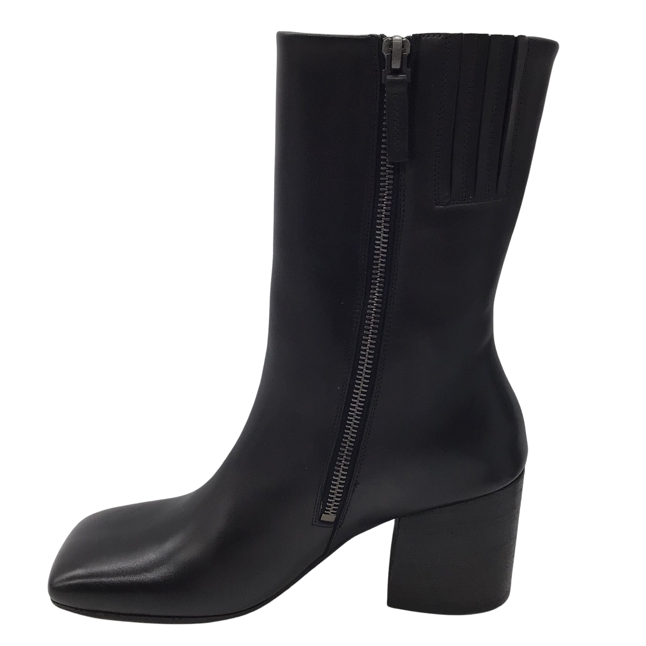 Marsell Black Square Toe Chunky Heel Leather Boots
