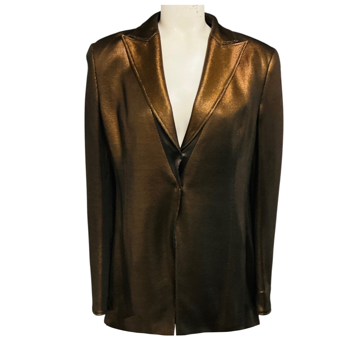 Akris Bronze Metallic Viscose Stretch Knit Blazer Jacket