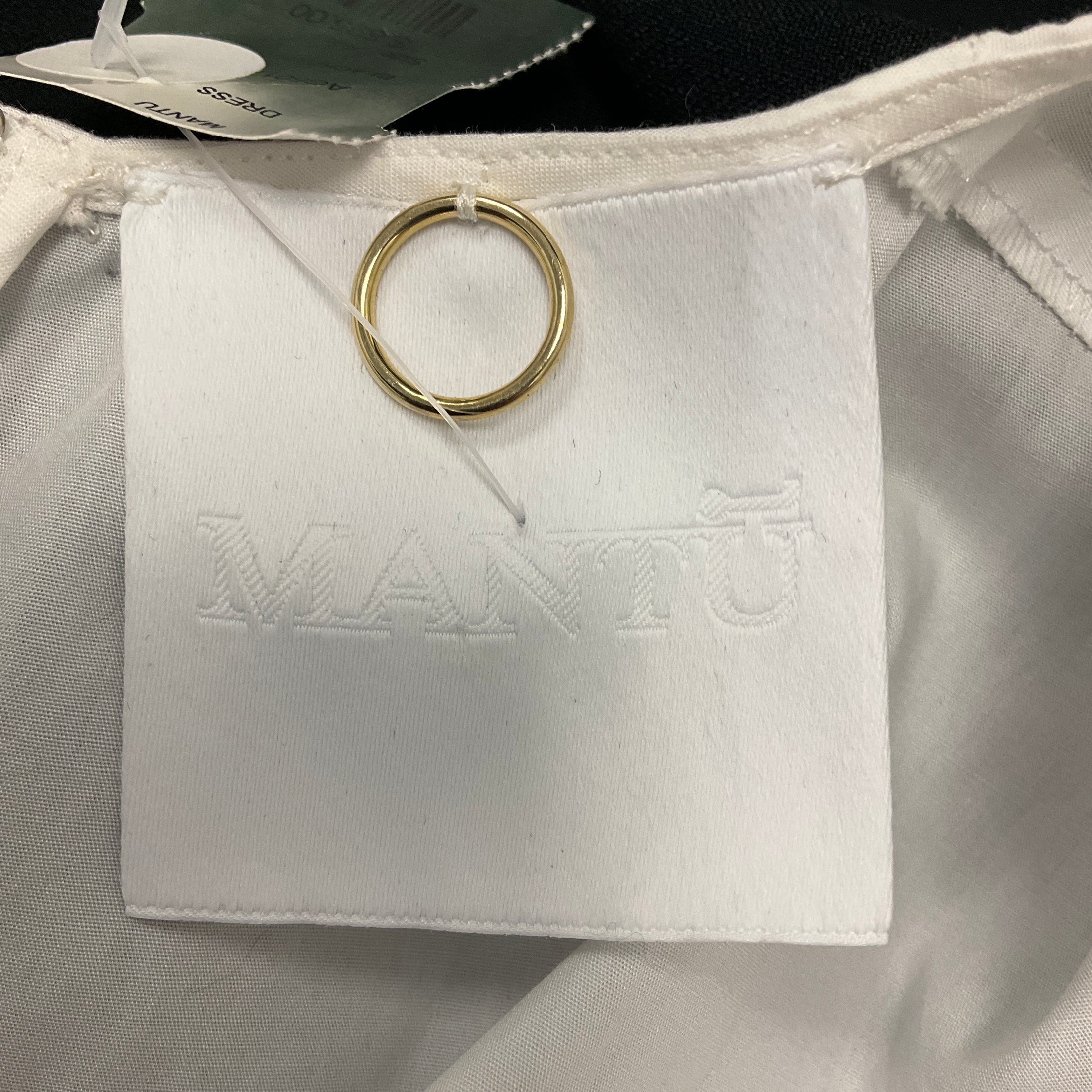 Mantu Black / White Fringed Wool Knit Hem Short Sleeved Midi Dress